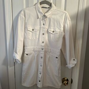 Zara White Denim Buttoned Dress